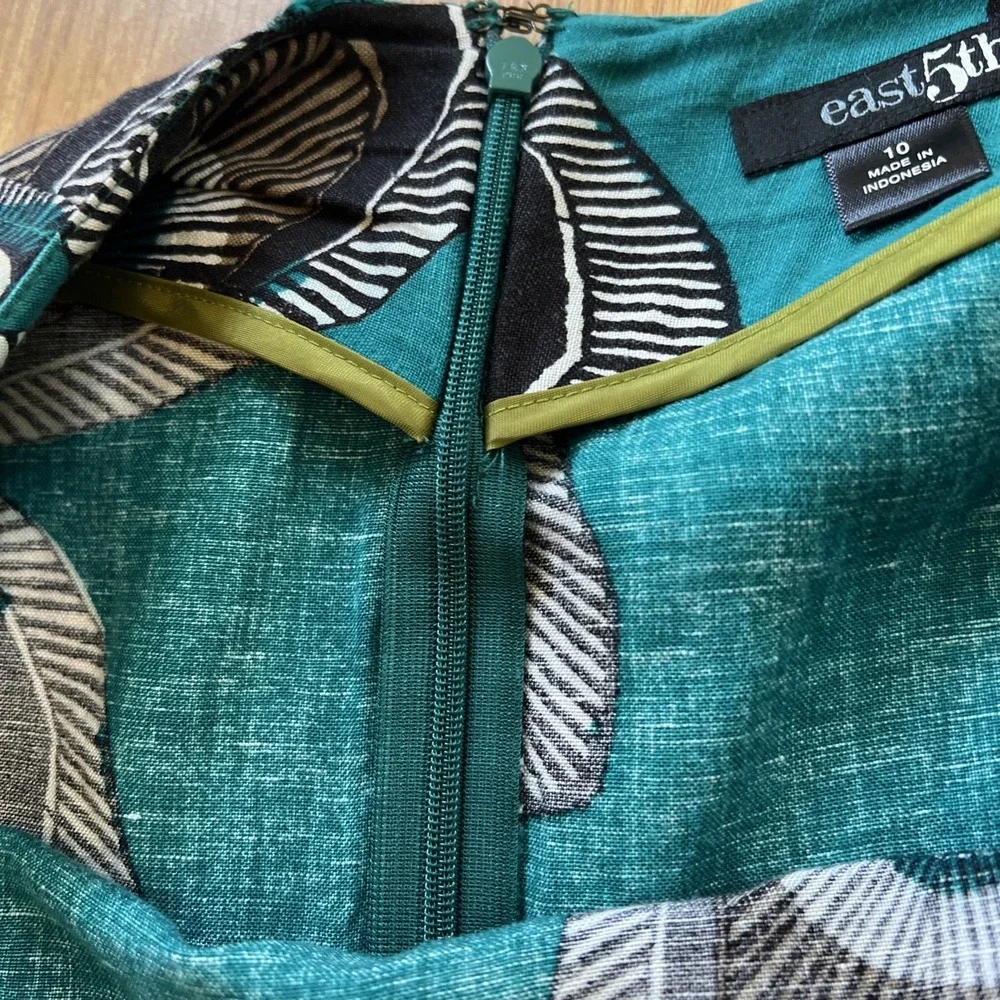 East 5th A-Line Skirt Sz 10 Boho Linen Blend Teal Floral Belt Pleated‎ Tie Belt